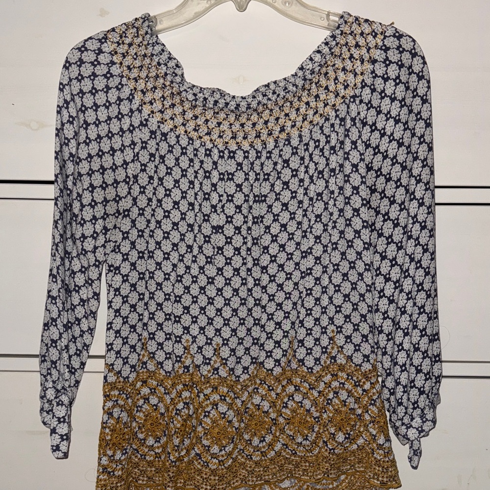Fever Blue and Gold Patterned Blouse